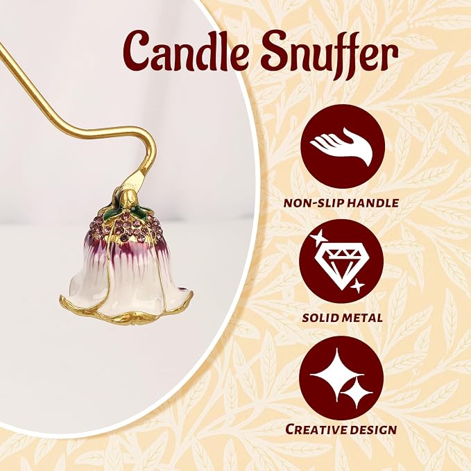 Elegant Royal-Style Candle Snuffer with Pearl Inlay, Candlesnuffers Wick Snuffer Candle Accessory for Putting Out Extinguish Candle (Purple + White)