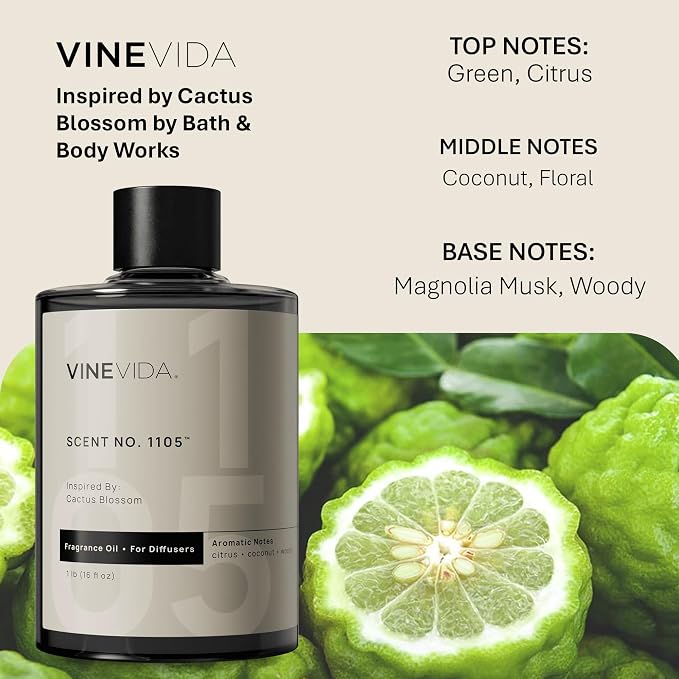 VINEVIDA [16 Fl Oz] Scent NO. 1105 Fragrance Oil for Cold Air Diffusers, Aromatic Notes of Citrus Coconut Woody, Essential Oils for Diffuser Oil Refill & Air Freshener Room Spray
