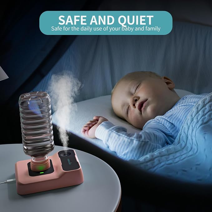 Portable Humidifier - Small Air Humidifiers for Bedroom, Plants, Office, Travel - Cool Mist Humidifiers, Color-Changing Accent Light, 2 Mist Settings, RosePink