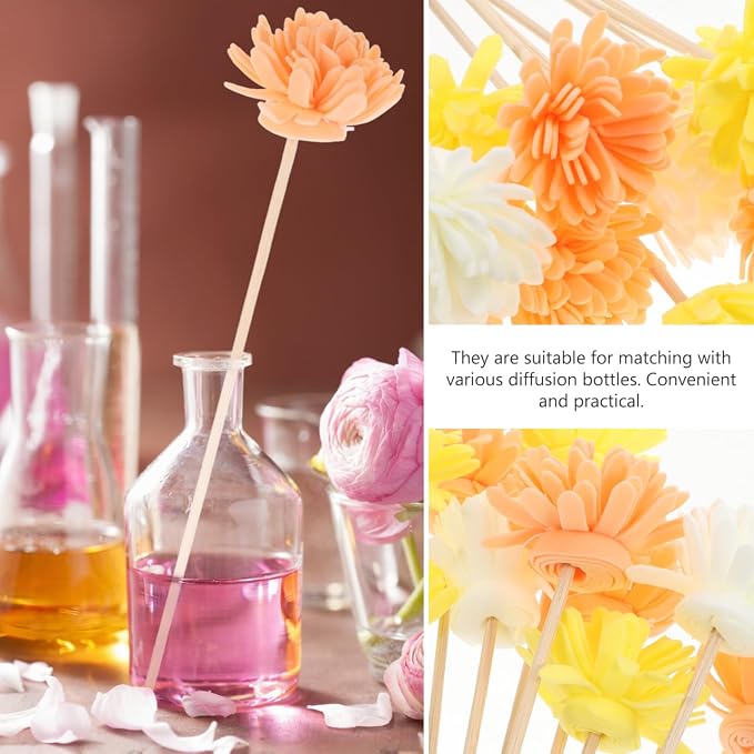 Baluue Flower Reed Diffuser Sticks 12pcs – Porous Rattan & Fiber Flower Heads for Fast Oil Wicking and Consistent Scent Throw – for Bathroom, Office, Bedroom, Aromatherapy Enthusiasts