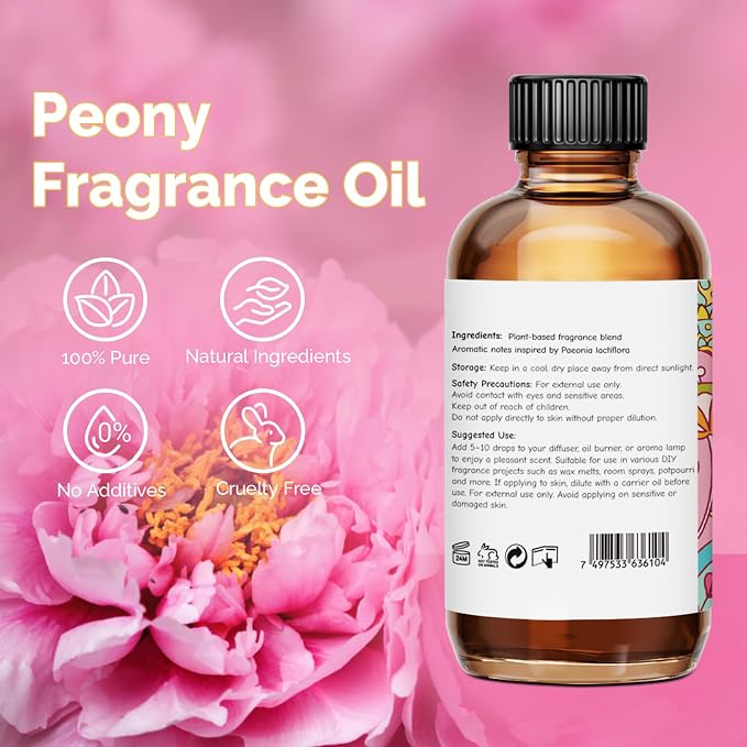 GM Gumili Peony Fragrance Oil 2 Oz, Natural Scent Oil for Home Essential Oils Diffuser, Candle Making, Soap Making, DIY Body Oils, Perfume, Body Mist, Spray - Luxury Scent