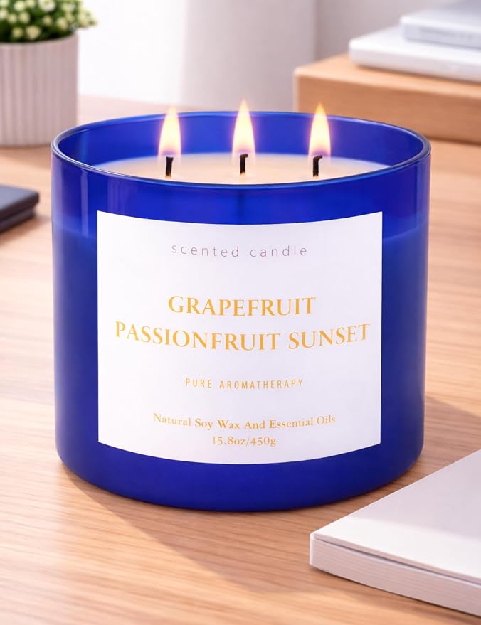Grapefruit Passionfruit Sunset Scented Soy Candle | Large 3 Wick Candle for Home, 15.8 oz | Sweet Tropical & Fruity Candle | Summer Candles for Women & Men | Birthday Gifts for Women & Her