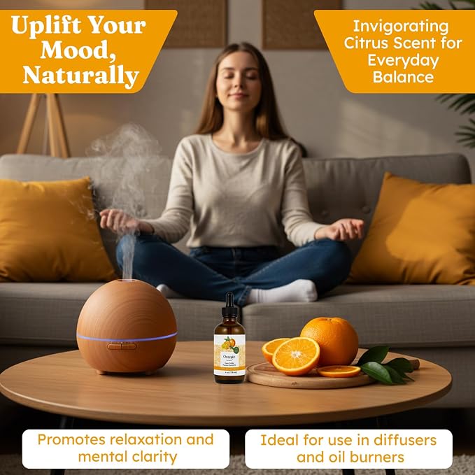 Steam Distilled Orange Essential Oil - Premium Hair Growth Oil for Scalp Stimulation & Refreshing Aroma - Essential Oil Supports Healthy Hair, Skin & Mental Clarity - 4oz