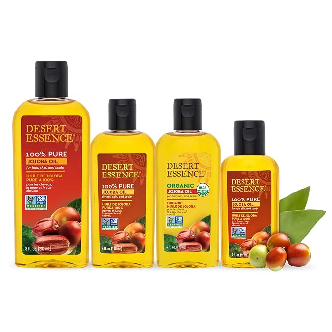 Desert Essence 100% Pure Jojoba Oil, 8 Fl Oz | Moisturizer for Hair, Skin & Scalp, Makeup Remover & Aftershave Hydrator, Non-GMO, Vegan, Cold-Pressed