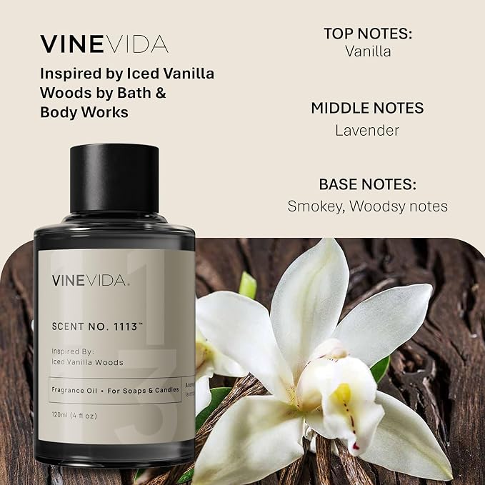 VINEVIDA [4oz] Iced Vanilla Woods Fragrance Oil for Candle Making and Soap Making - Premium Candle Scents for Soy Candles