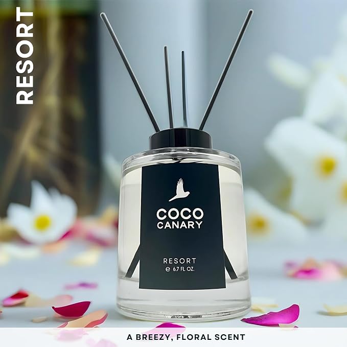 Coco Canary 6.7 oz Reed Diffusers for Home, Resort, Long-Lasting Floral Scent, Green Tea & Jasmine, Coastal Floral Breeze