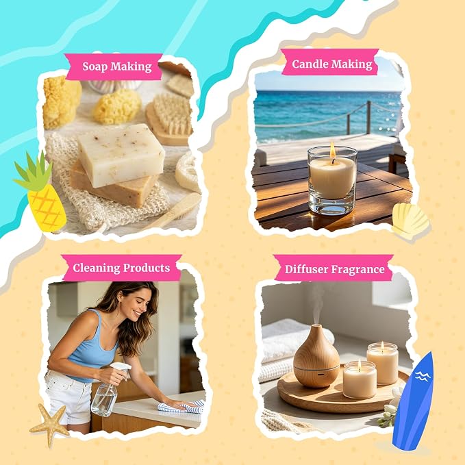 Beach Essential Oils Set, Aromtopia Diffuser Fragrance Oils for Home, 6x10ml Summer Essential Oils for Candle Soap Making, Pink Beach, Ocean Drift, Coastal Breeze Scents and More