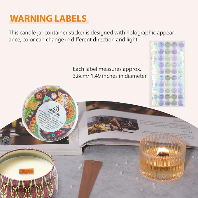 Smokeless Cherry Wood Candle Wicks Set, 100 PCS | Long Lasting Flame, Easily Burn, Candle Cores with Stand and Glue Dot, Warning Label for DIY Candle Making