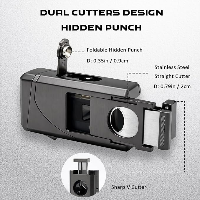 6-in-1 Triple Jet Butane Torch Lighter Built-in V & Straight Cutter, Punch, Holder, Draw Enhancer, Refillable Lighters and Windproof Gas Lighter for Candles, Cool Lighter for Men (No Gas)