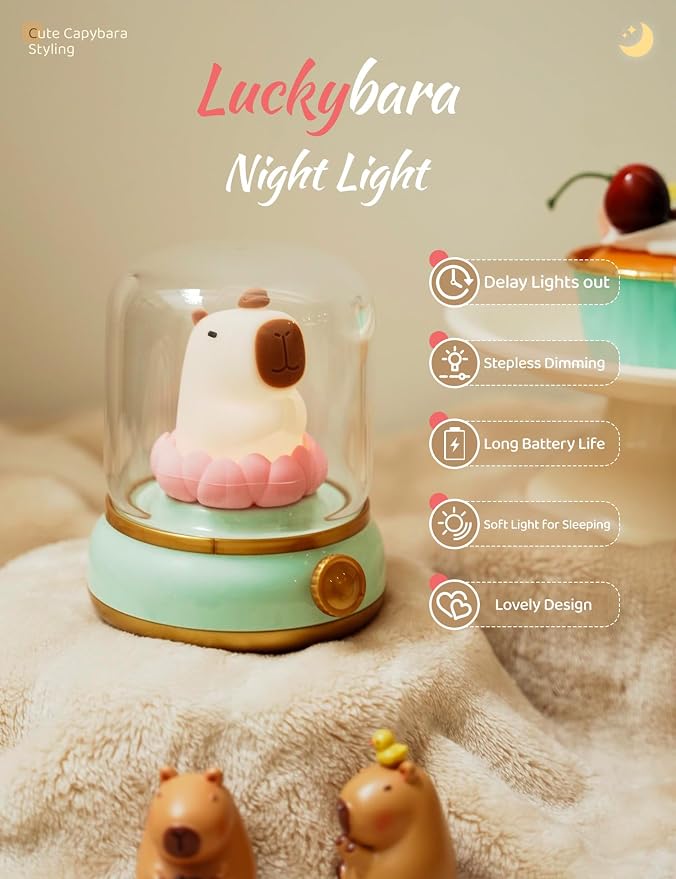 WANIDEA Lucky Capybara Night Light, Cute Lamp and Cozy Lighting,Rotate to Adjust Brightness,Rechargeable Night Light for Kids,Capybara Gift,Cute Stuff Gifts for Children,Lucky Capybara Bring Good Luck