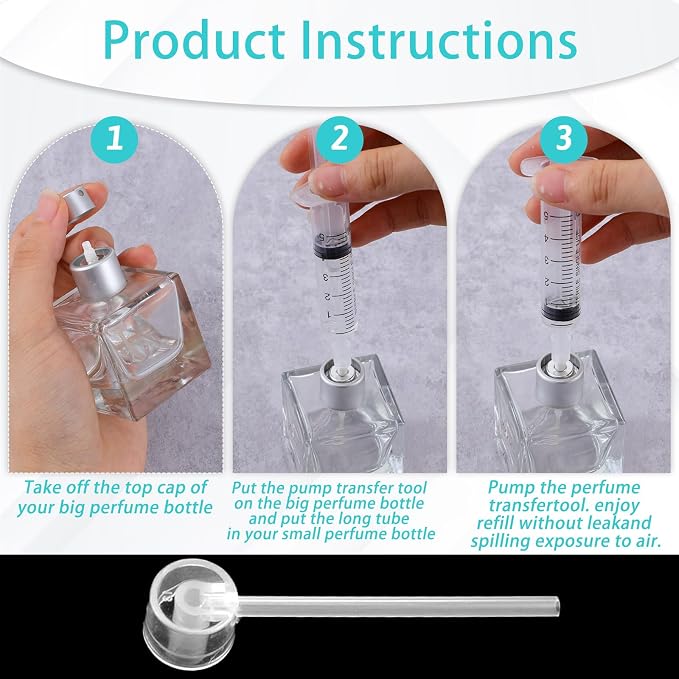Qianyu 3 Set Perfume Refill Tool Kit Plastic Syringe Extractor Perfume Decanter Kit Dispenser with Adapter Tools for Liquid Cologne Fragrance Sample Essential Oils Travel Use