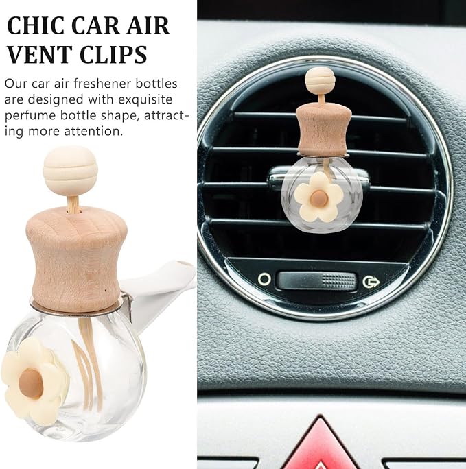 GLEAVI Car Perfume Bottle Empty Essential Oil Diffuser with Vent Clip 2.75X2.36X1.37In Reusable Car Air Freshener Bottle for Interior Decoration and Travel