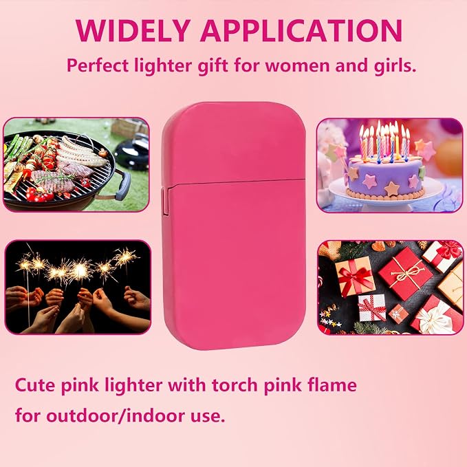 Torch Lighter, Pink Flame Lighter, Cute Pink Glitter Torch Windproof Cool Lighter, Metal Refillable Butane Lighter, Outdoor, Indoor, Camping, Candle, Birthday, Gift (Without Butane)