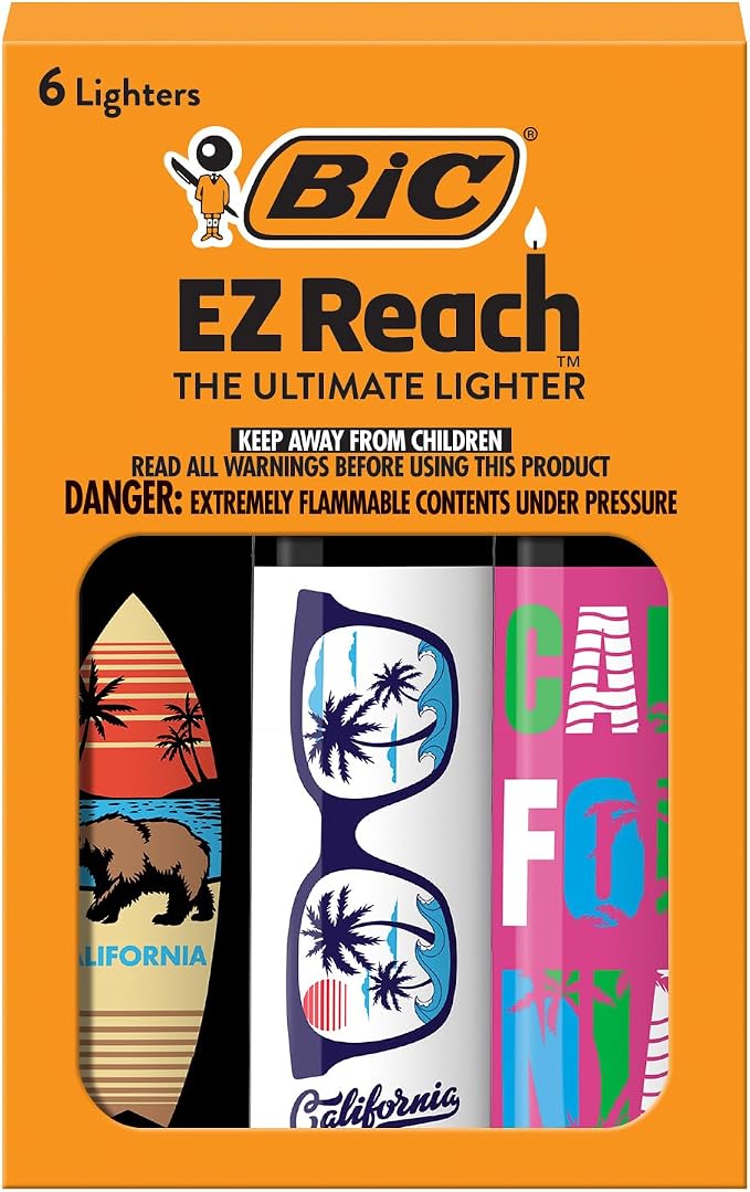 BIC EZ Reach Candle Lighter, The Ultimate Lighter with Wand for Candles, Colorado, Assorted Designs, 6 Count Pack of Lighters (California)