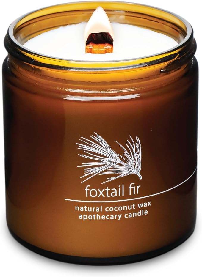 Hemlock Park Foxtail Fir Apothecary Scented Candle | Crackling Wood Wick, Botanical Fragrance & Coconut Apricot Wax | Up to 80 Hour Burn Time | 16 oz | Made in USA
