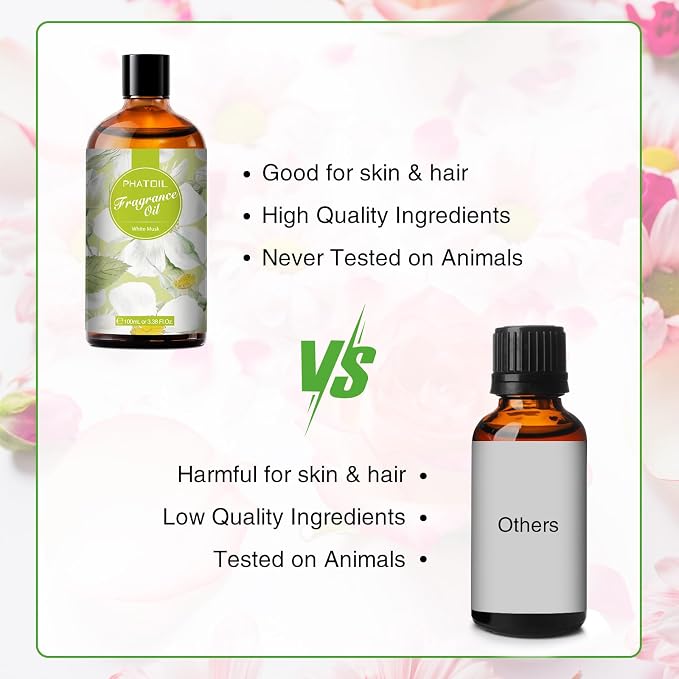 PHATOIL 3.38FL.OZ White Musk Fragrance Oils for Aromatherapy, Essential Oils for Diffusers for Home, Perfect for Diffuser, DIY Candle and Soap Making, DIY Scented Products - 100ml