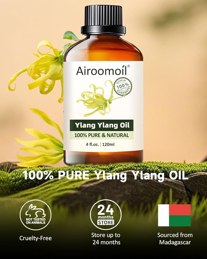 Ylang Ylang Essential Oil 4 fl oz – 100% Pure Natural Floral Aroma for Diffuser, Candle & Soap Making, Hair Care, Massage Blends – Large Size for Daily Use