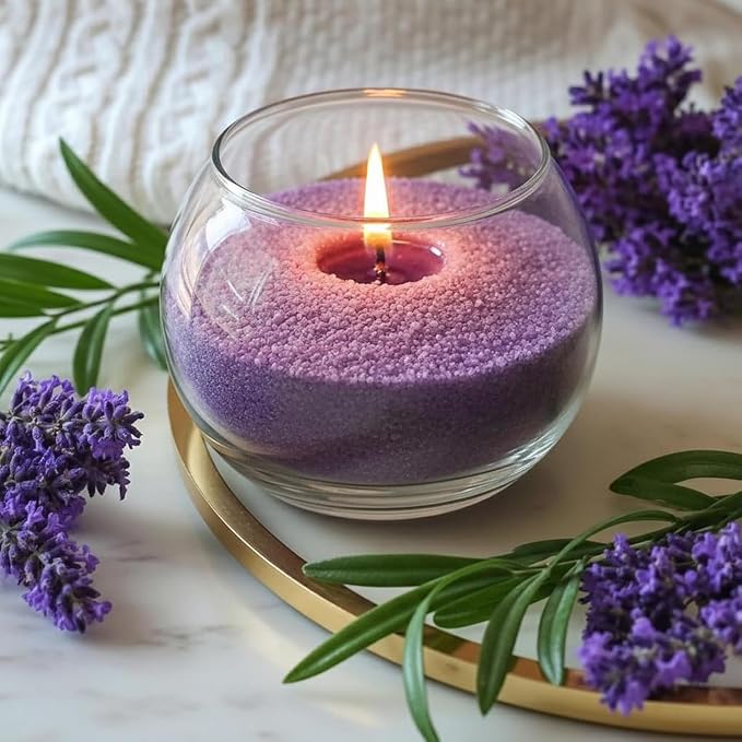 1.1LB Lavender Scented Candle Sand with Wicks, Candle Wax for DIY Candles Making, Refillable Beaded Wax Non-Toxic Sand Beaded Waxs Customized Making for Home Decoration Wedding Party