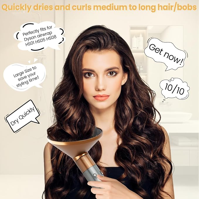 Upgraded 6IN Diffuser Attachment for Dyson Airwrap Styler HS01 HS05 HS08, Hair Diffuser Nozzle for Fast Drying and Styling Wave Curly Thick Hair