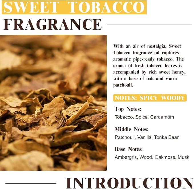 EUQEE Sweet Tobacco Fragrance Oil 2.02 Fl oz Fragrance Essential Oil with Glass Dropper for Diffuser, Aromatherapy, Soap Making (60ml)