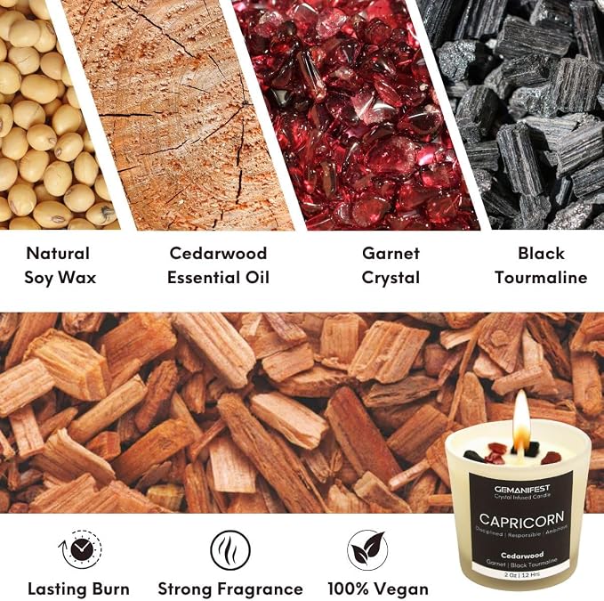 Capricorn Zodiac Candle Astrology Gifts for Women and Men with Capricorn Bracelet Cedarwood Candle with Healing Crystals Birthday Birthstone Manifestation Gifts