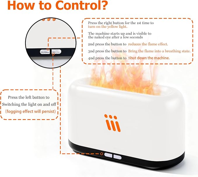 Flame Diffuser for Essential Oils, 180ml Aromatherapy Diffuser with Flame Effect, Quiet Cool Mist Humidifier, Auto-Off, Small Oil Diffuser for Home, Office,Bedroom, Gifts (White)