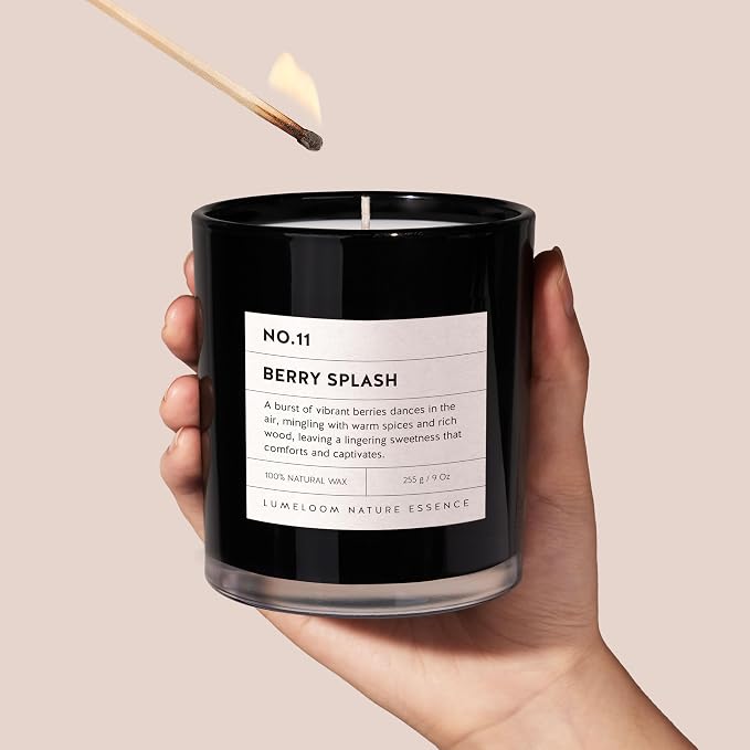 LUMELOOM Berry Splash Luxury Scented Candles, 9oz Soy Wax Candles for Home Scented, BlackBerry, Boysenberry & Woods Scent, Long Burning Time, Gifts for Women, Friends, Men, Mom, Sister
