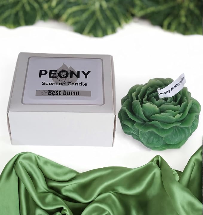 Peony Flower Shaped Candle with Scent, Soy Wax Blend Aromatherapy Candle, Gift Candle, Gifts for Women, Candles for spa, Stress Relief, Meditation, Wedding, Home Decor, Relaxing Atmosphere, (Green)