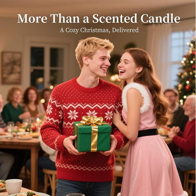 Christmas Scented Candles Gifts for Women Men, 9.9oz 65H Long Lasting Burn Non Toxic Soy Candles Clean Burn for Christmas Holiday Gifts Home Scented, English Pear Freesia Essential Oils