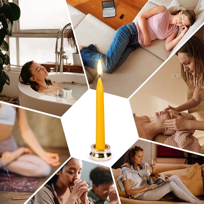 20 Minute Pure Beeswax Candles, Drip-Free Meditation Candles, Mini Taper Candles, Set of 50 Without Brass Candle Holders