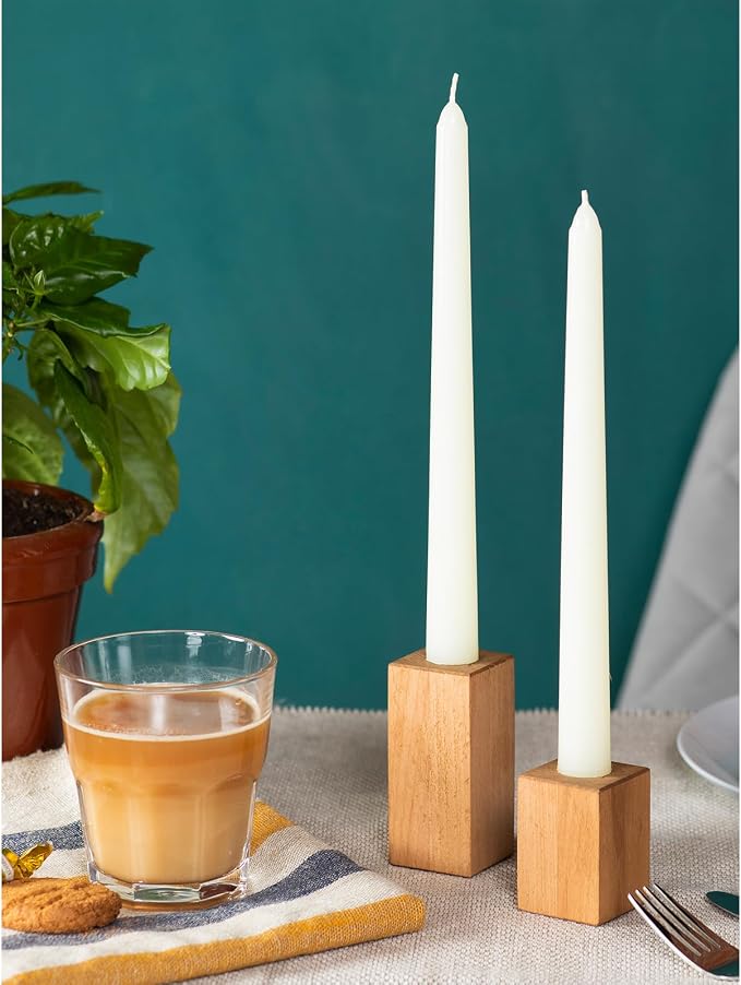 CANDWAX Ivory Taper Candles 8 inch Dripless - Set of 4 Tapered Candle Ideal for Dinner - Smokeless and Unscented Candlesticks Long Burning