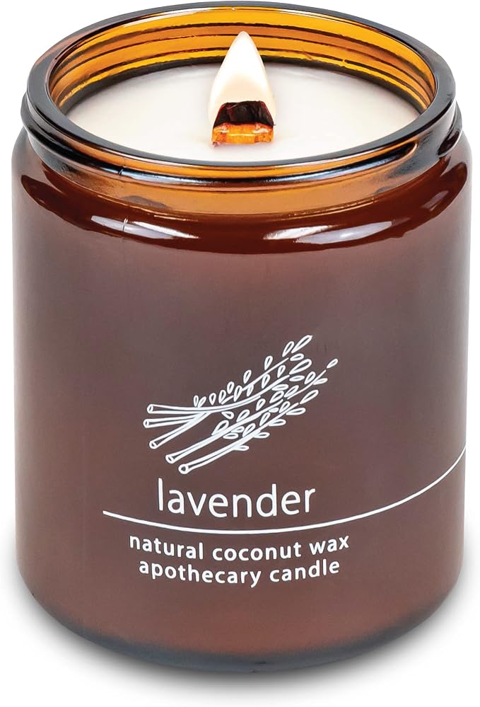 Hemlock Park Lavender Apothecary Scented Candle | Crackling Wood Wick, Botanical Fragrance & Coconut Apricot Wax | Up to 60 Hour Burn Time | 8 oz | Made in USA
