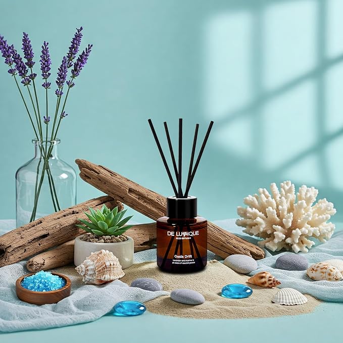 Oasis Drift Scent Luxury Reed Diffuser for Home – Long Lasting Home Fragrance Diffuser with Lavender, Marine, Watermelon & Ozone – Premium Essential Oils – 50ml
