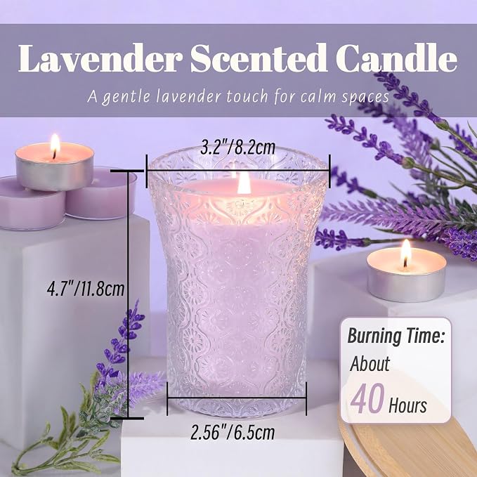 HAVITI Lavender Candle, 8 OZ Scented Candles Soy Jars Candles for Women Galentines Valentines Mother's Day Gift, Aromatherapy Purple Candles for Home Scented Bridal Shower