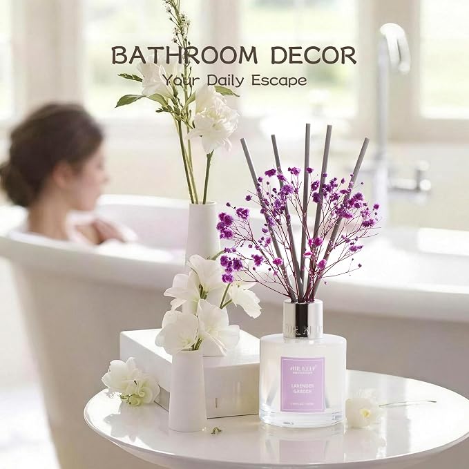 Airkeep Reed Diffuser Set,3.38 fl oz (100 ml) - Lavender Garden Oil Diffusers with 8 Reed Sticks, Home Fragrance Reed Diffuser for Bathroom Shelf Decor