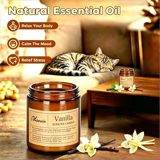 Candles 2 Pack, Candles for Home Scented, Aromatherapy Candle Gift Set for Women Soy Wax Long Lasting Amber Jar Candles for Birthday Housewarming Mother's Valentine Day(Vanilla & Lavender)