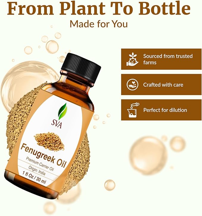 SVA Fenugreek Oil 1 Fl Oz - for Face, Skin Care, Hair Care, Scalp Massage & Body Massage – Carrier Oil with Dropper
