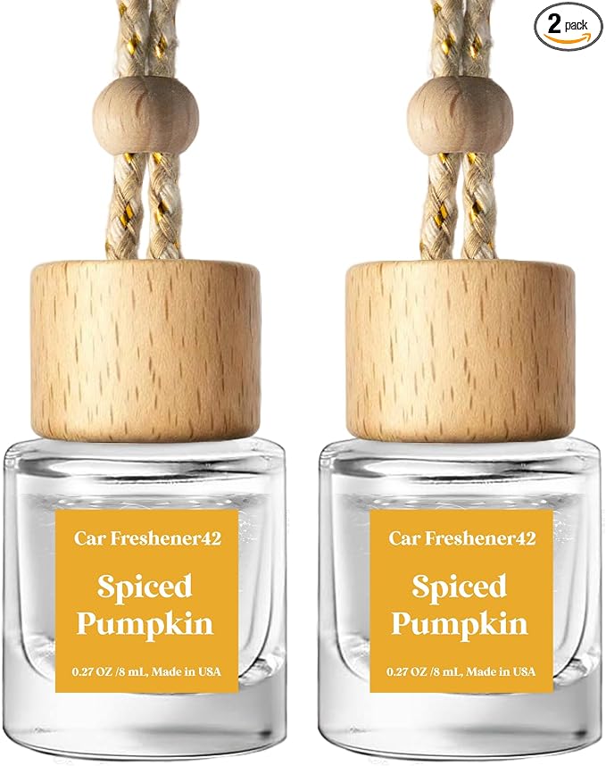 C Classy Hanging Car Air Freshener 2 Pack, Spiced Pumpkin Essential Oil Diffuser, Long-Lasting Fragrance, Cute Glass Bottle Car Accessories for Women & Men, Made in USA