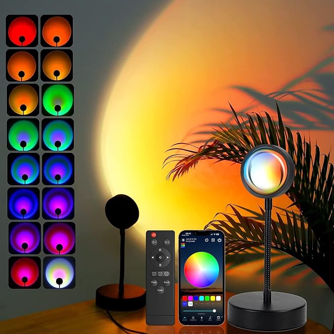 JIMEI Sunset Lamp Projector Led Lights for Bedroom Night Light RGB Lights Sun Sunlight Sunrise Lamp 10w 360° Rotation Mood Lighting Home/Room Decor Gifts for Women,Tabletop Multicolor