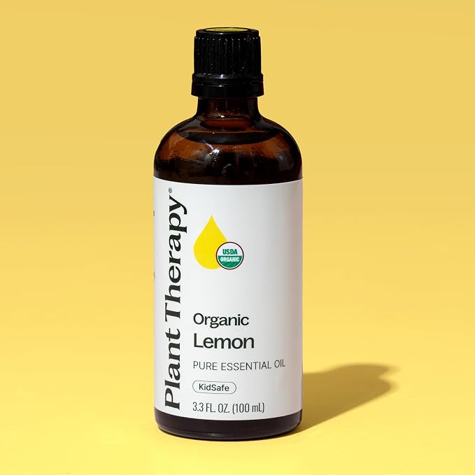 Plant Therapy Organic Lemon Essential Oil 100 mL (3.3 oz), 100% Pure, USDA Certified Organic, Undiluted, Aromatherapy for Cleaning, Skin Care, and Immune Support