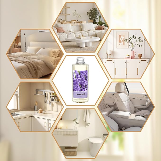 STRN Lavender Essential Oil Reed Diffuser Refill 200ml Long-Lasting Aromatherapy, Natural Fragrance Liquid with Eco-Friendly Bottle for Home, Bedroom, Spa