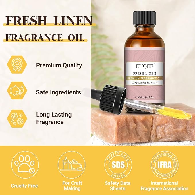 EUQEE Fresh Linen Fragrance Oil 60ml Premium Fragrance Essential Oil for Aromatherapy, Diffusers, DIY Bath Bombs, Candle Making (2.02 Fl oz)