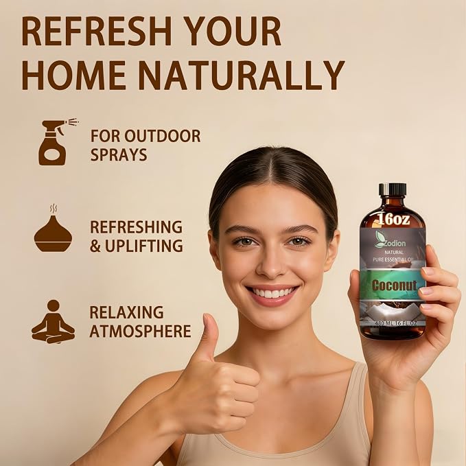 Coconut Essential Oil - Coconut Fragrance Oil for Diffuser, Massage, Humidifier, DIY Candle, Soap Making, Home, Bath, Yoga - 16 fl oz (480ml) - ZODION Essential Oils