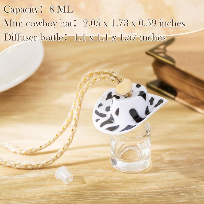 3 Pieces Cowboy Hat Air Freshener Hanging Cow Diffuser Bottles Western Country Refillable Empty Glass Perfume Bottle Car Interior Rear View Mirror Accessories(White, Spots, Pink,Cow)