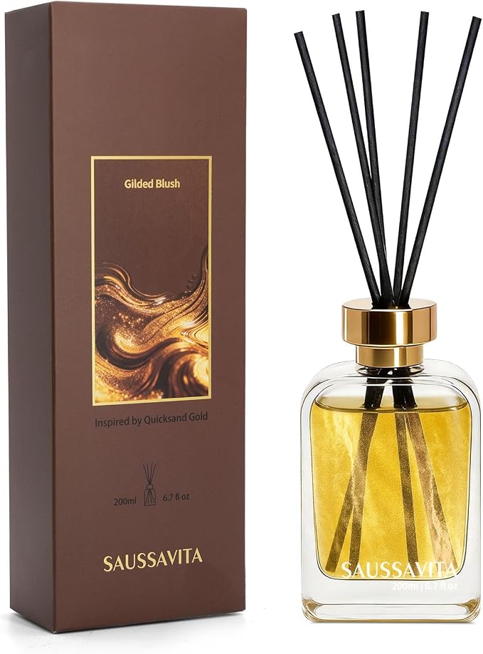 Reed Diffuser Set Vintage Rectangular Bottle Gold White Flower Scent, Reed Diffusers 6.76 fl oz for 120 Days Narrow Spaces, Flower Reed Diffuser Long Lasting for Bathroom, Office, Shelf
