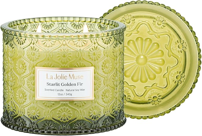 LA JOLIE MUSE Starlit Fir Pine Scented Candle for Home | Balsam & Cedarwood | Christmas Winter Holiday | 2-Wick Non Toxic Natural Soy | Large Green Jar Candle | Luxury Gifts for Women & Men | 12 oz