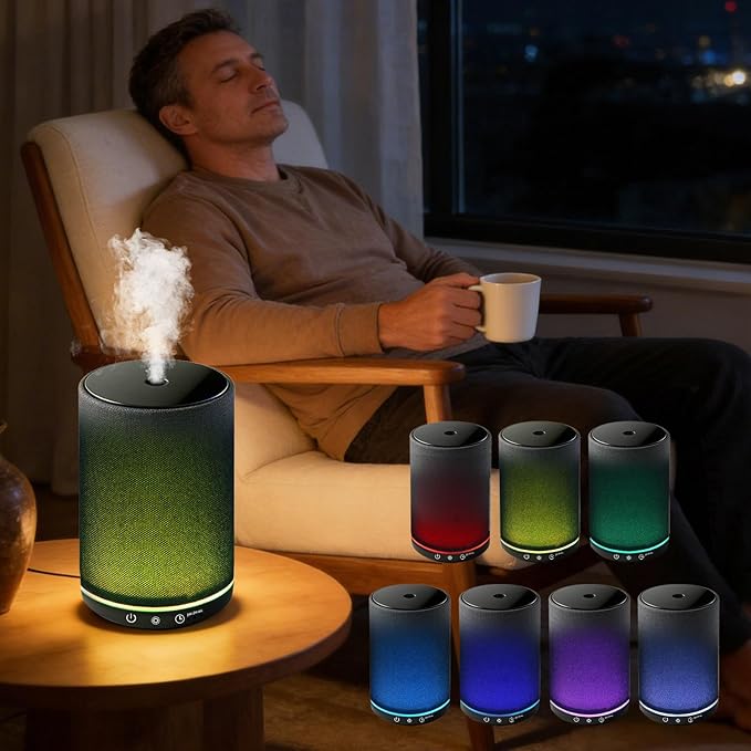 Essential Oil Diffuser with Fabric Cover 150ml Portable USB Plug-in Aroma Diffuser Aromatherapy Oil Diffuser with 7 Colors LED Scent Diffuser with Timer Mini Humidifier for Bedroom Home Office
