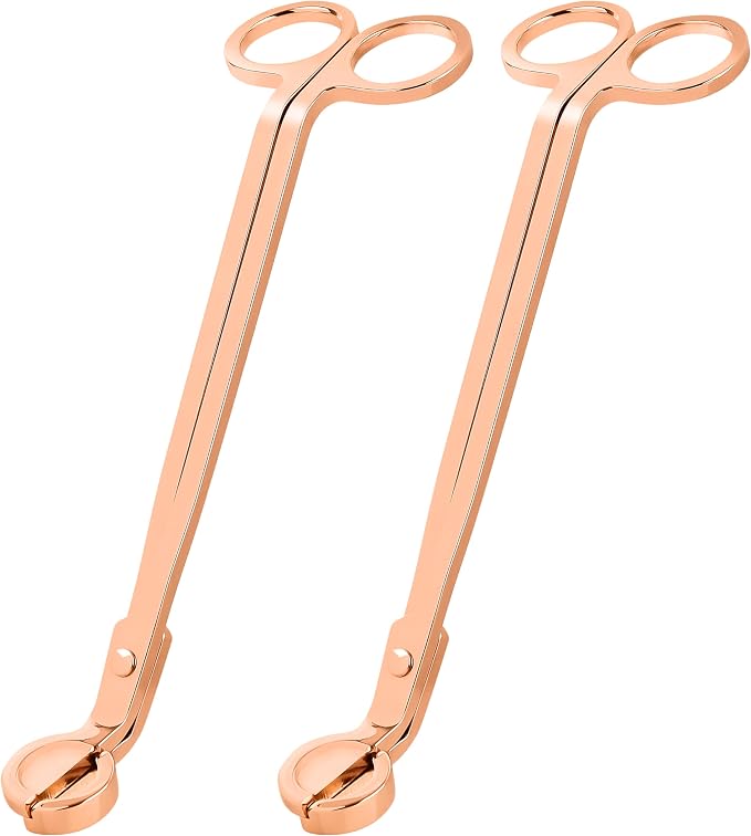 Airy Abode Candle Wick Trimmer 2 Pack, 7 Inch Stainless Steel Wick Cutters for Candles, Cleaner Burn and Less Soot, Rose Gold