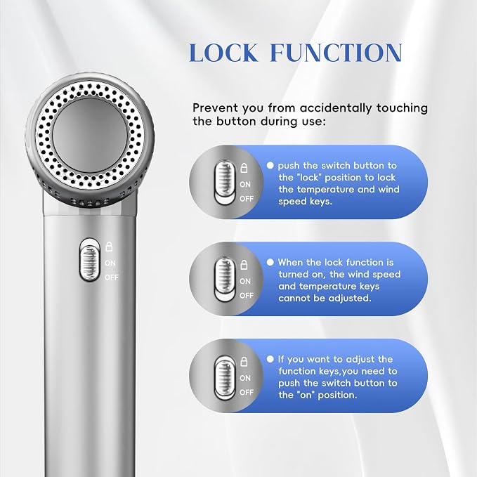 Natrial Ionic Professional Hair Dryer with Diffuser for Curly Hair,1600W&110000RPM High Speed Blow Dryer for Women,Fast Drying,Lock Function,Low Noise,Lightweight for Home Travel Salon,Light Grey