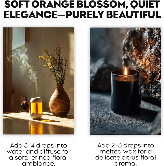 Organic Neroli Essential Oil | 100% Pure & Natural Citrus aurantium Flower Oil with Soft Floral Citrus Aroma | for Diffuser, Candle Making & DIY Aromatherapy Blends, 0.34 Fl Oz